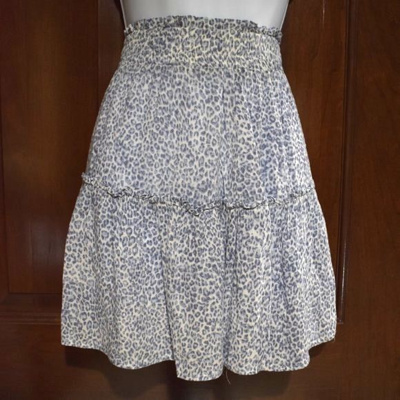 Olivaceous Blue Leopard Tiered Skirt L High Waist Flowy Stretch Boho Trendy - Picture 10 of 13